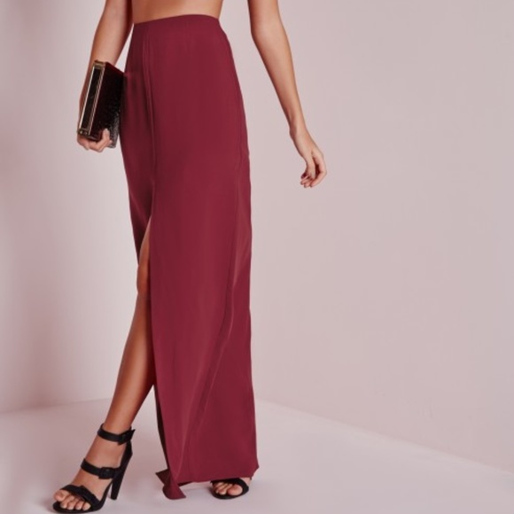 MissGuided Women's Purple/Burgundy High Split Front Maxi Skirt - Picture 3 of 6